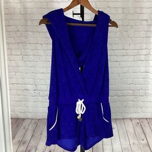 735. Trina Turk Cobalt Blue Terry Cloth Romper Cover-Up NWT Large
